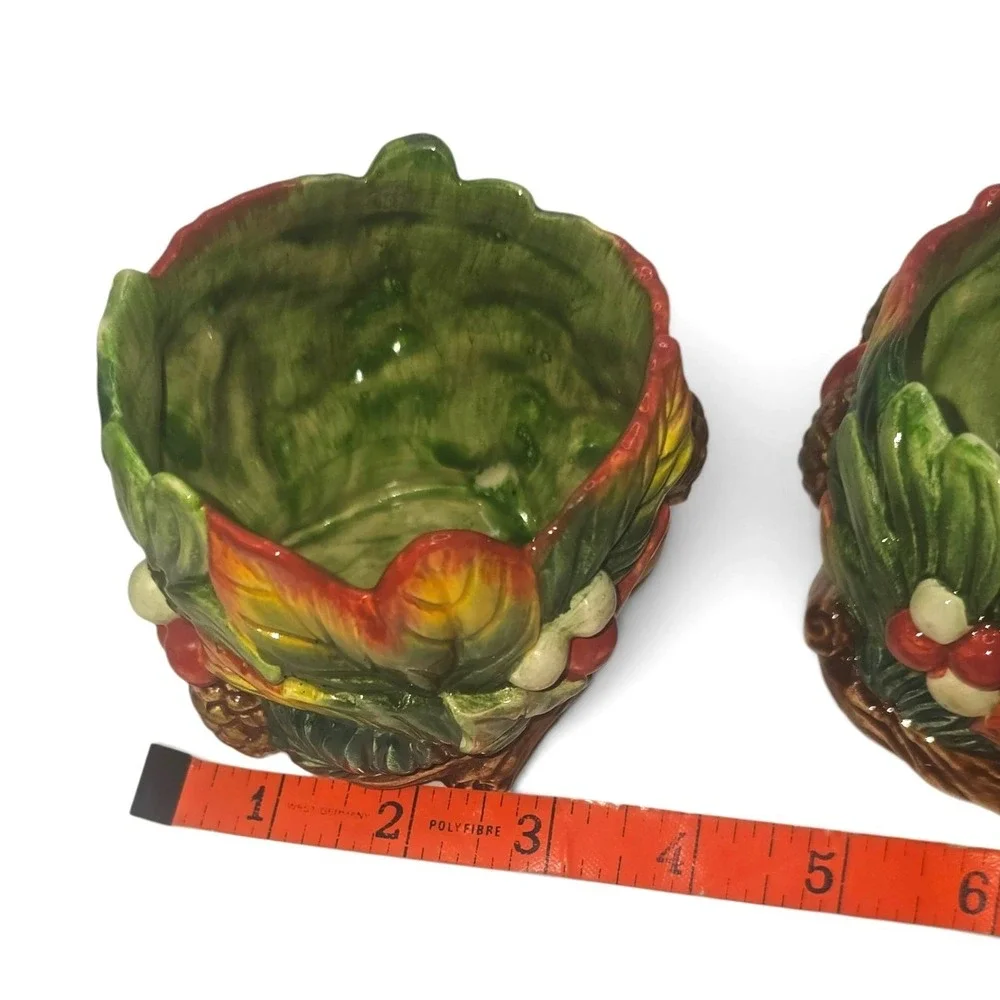 Fitz and Floyd Home Fragrance Ceramic Autumn Leaf Pinecone Votive Holders Set 2